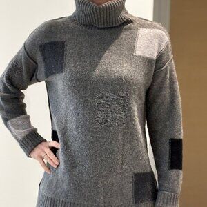 Black Goat Cashmere, long turtleneck sweater, grey&black, size M